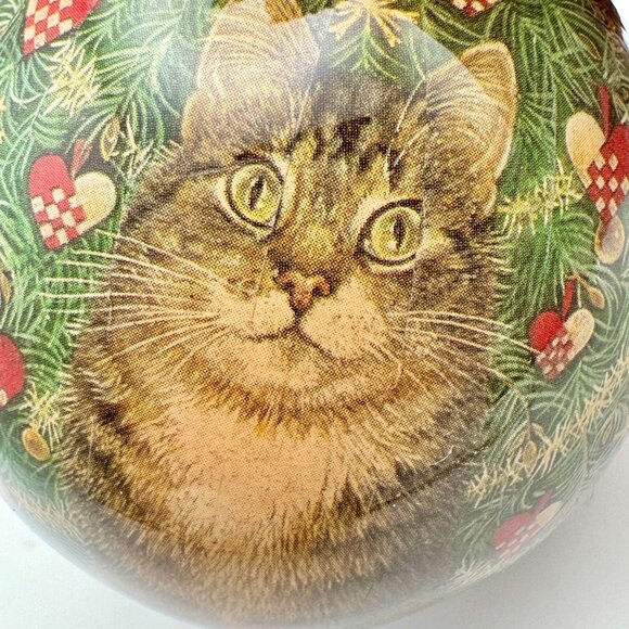 Vtg Enesco 90s Cat Ornament Paper Mache Christmas Holiday Decor Berries - Picture 7 of 9